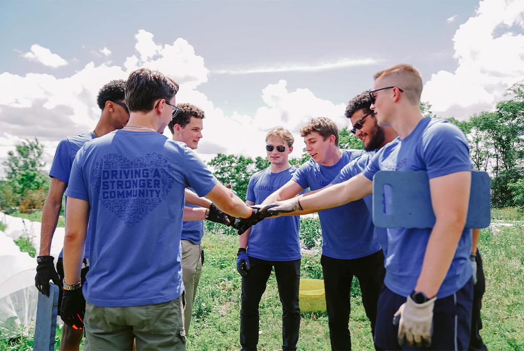 Group of Walser Employees at a Foundation event wearing the blue Walser Foundation Shirts